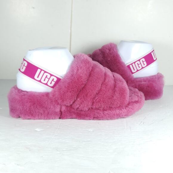 UGG Women's Fluff Yeah Slide US8 Fushia Fur Slip-On Flat Slippers Shoes - Picture 9 of 16